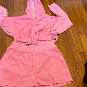 Pink Velour Hoodie and Shorts Set